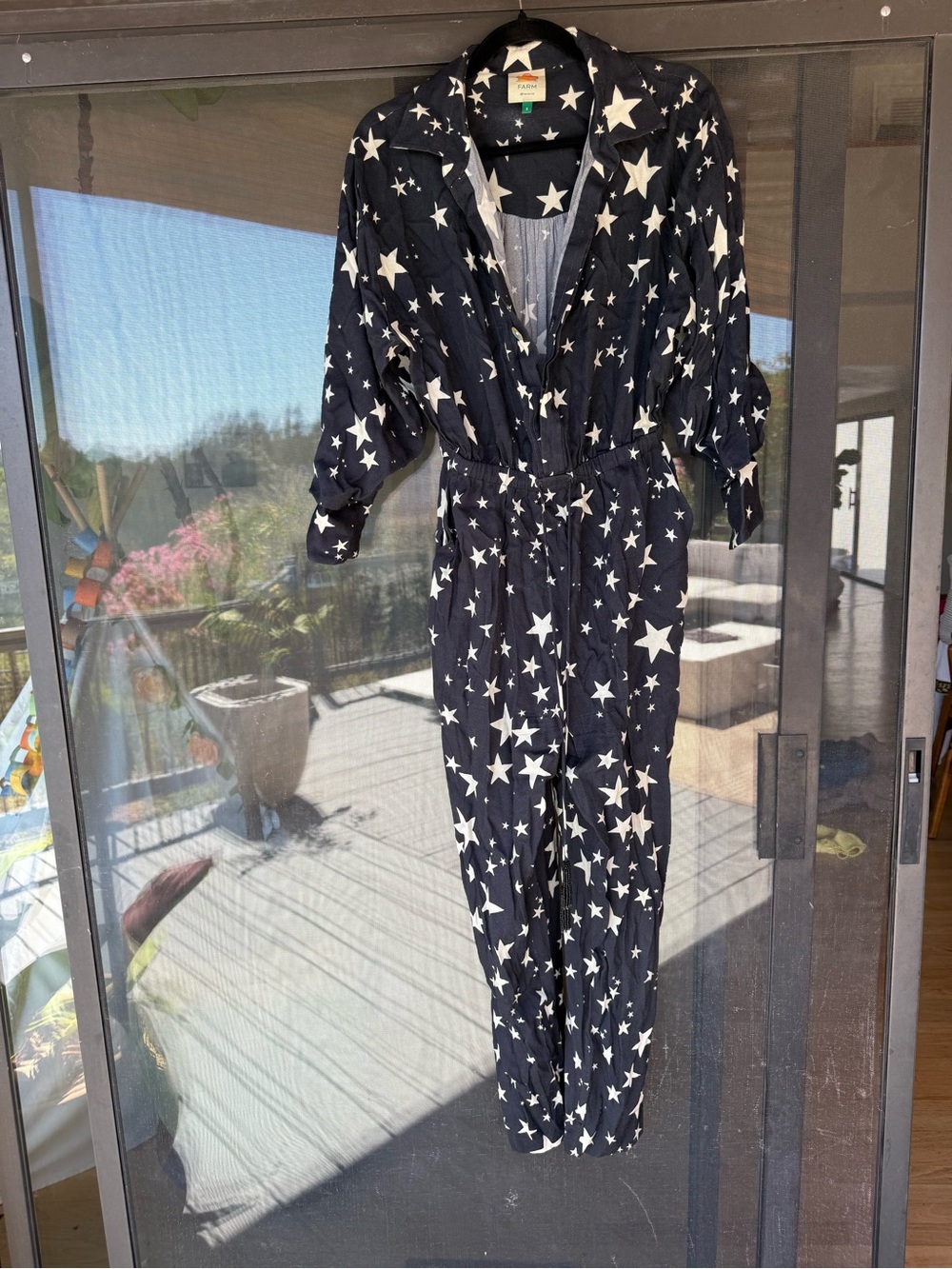 FARM Rio Black Star-Print Button Front Jumpsuit
